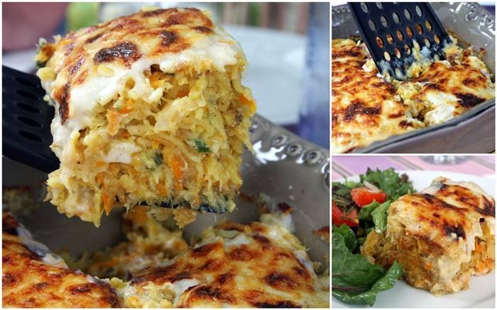 Bacalhau à comadre gratinado com batata palha, cenoura e alho-francês, receita portuguesa cremosa e reconfortante.